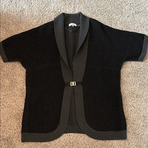 Calvin Klein Charcoal Knit Cardigan with Brass Hardware Closure. - Picture 1 of 7